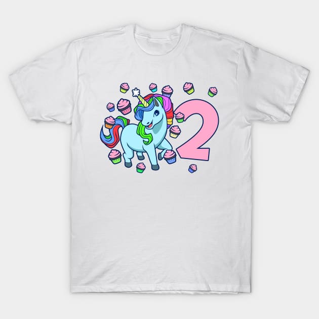 I am 2 with unicorn - girl birthday 2 years old T-Shirt by Modern Medieval Design